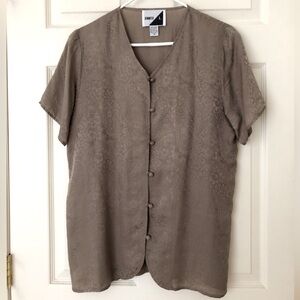 Vintage Jennifer L. Silk Damask Short Sleeve Blouse Light Taupe Size Medium